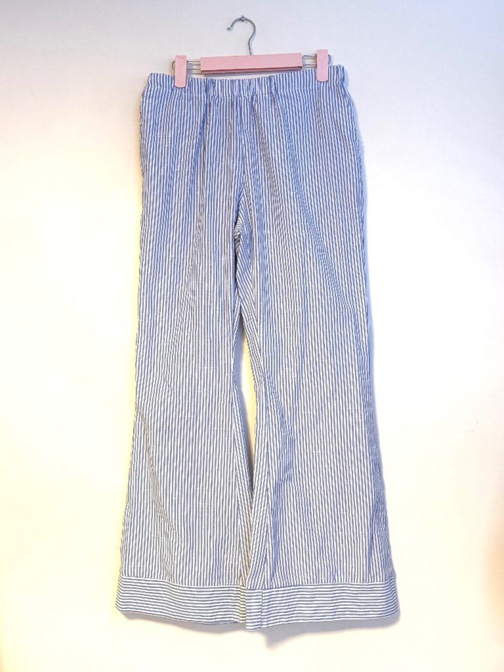 SHEIN Linen-Style Mid Rise Flare Elastic Waist Pants Blue White Stripes Womens L